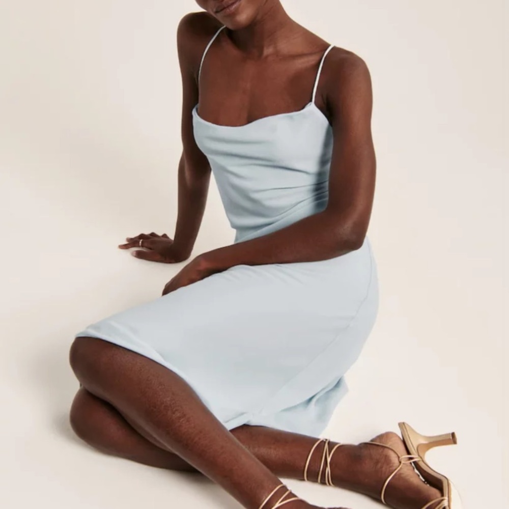 Blue Cowlneck Slip Midi Dress Abercrombie